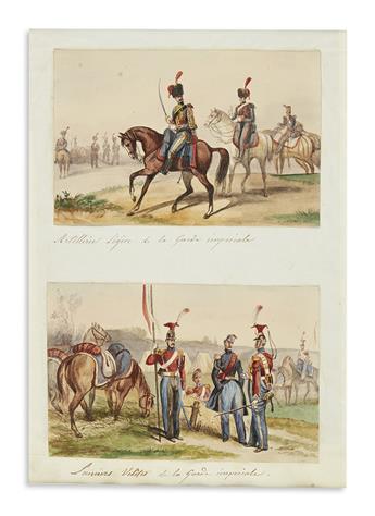 (NAPOLEONIC WATERCOLORS.) Group of 55 nineteenth century watercolors designed to illustrate the life and deeds of Napoleon Bonaparte.